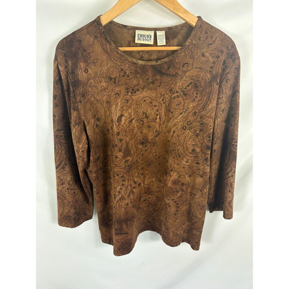 Chicos Design Brown Patterned Long Sleeve Top Size 2 / Large